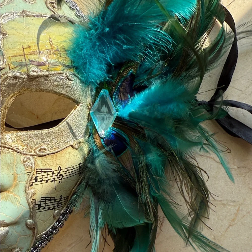 Decorative Mask with Feathers and Music Notes